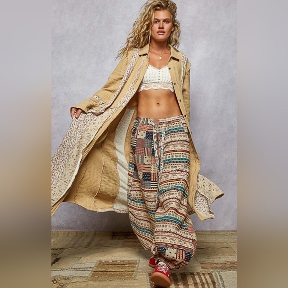 POL Jackets & Blazers - #760 POL Long Jacket In Double Gauze With Floral & Crochet Patchwork